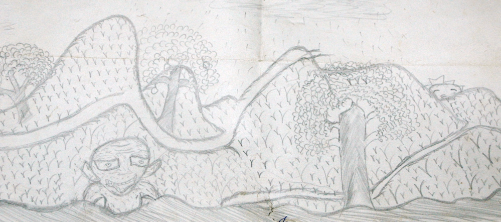 Chimp and Hills Drawing, Kibale, Uganda Chimp and Hills Drawing, Kibale, Uganda